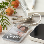 Persoonlijke fotokoppel Liefdesscript Sleutelhanger (Voorkant Rechts)