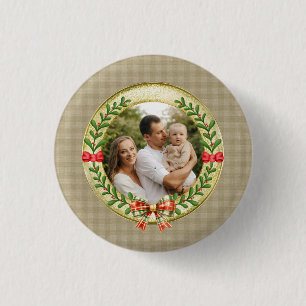 Persoonlijke Fotolijst en Kerstkrans Ronde Button 3,2 Cm