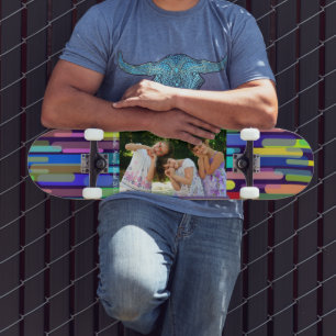 Persoonlijke foto's en tekst kleurrijke achtergron skateboard