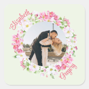 Persoonlijke foto's Floral Lijst met Bride Groom Vierkante Sticker
