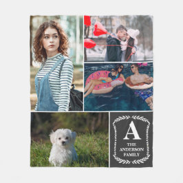 Persoonlijke foto's met vier monogrammen en namen fleece deken