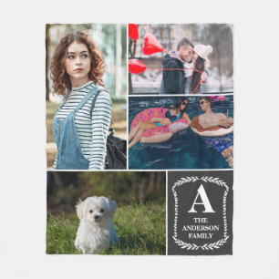 Persoonlijke foto's met vier monogrammen en namen fleece deken