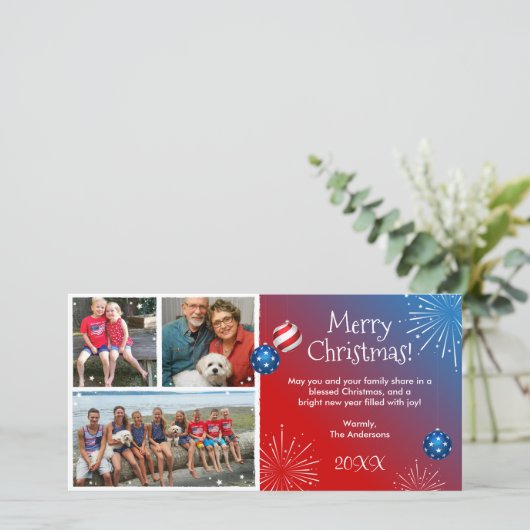 Persoonlijke foto's op patriottische kerstkaarten feestdagenkaart (Staand voorkant)