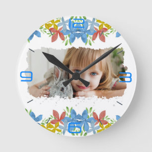 Persoonlijke foto's Waterverf Floral Ronde Klok