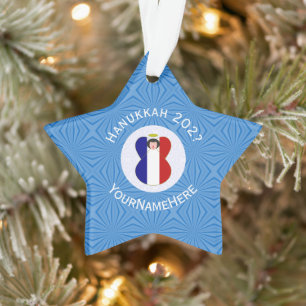 Persoonlijke Franse engel Hanukkah-vlag Ornament