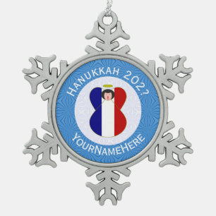 Persoonlijke Franse Engel Hanukkah Vlag Tin Sneeuwvlok Ornament