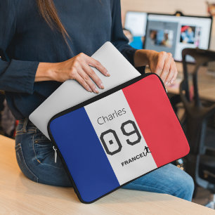 Persoonlijke Franse vlag Voetbalspeler Fan Support Laptop Sleeve