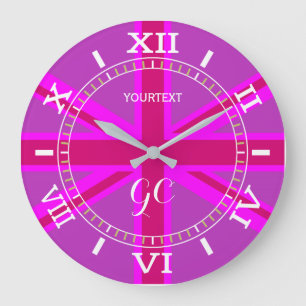 Persoonlijke Fuchsia Union Jack British Flag Dial Grote Klok