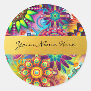 Persoonlijke Funky Boho Floral Flame Mandalas Ronde Sticker