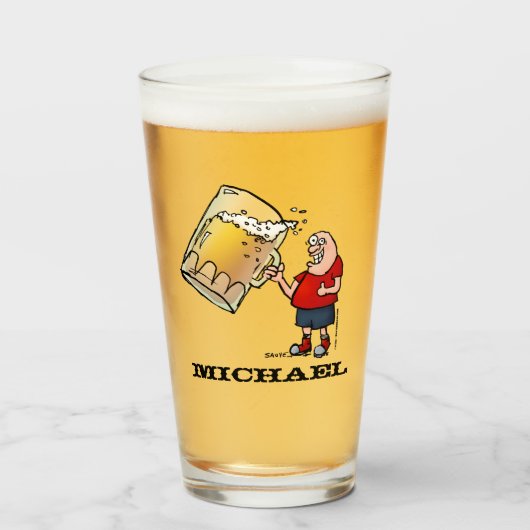 Persoonlijke Funny Cartoon Beer Guy Glas (Voorkant gevuld)