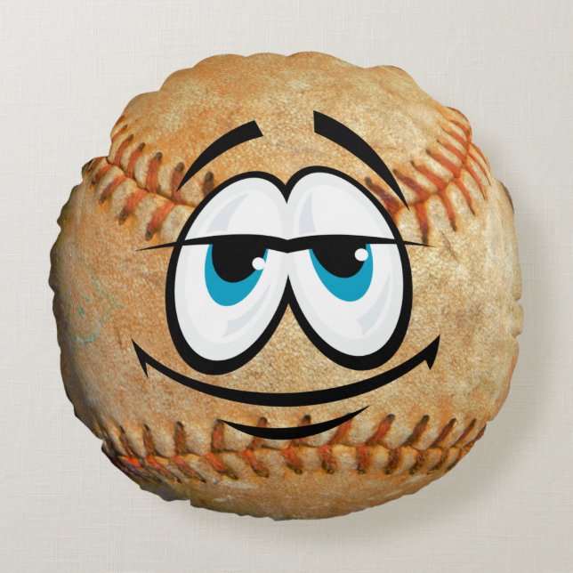 Persoonlijke Funny Face Baseball Sport Rond Kussen (Voorkant)