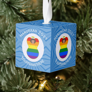 Persoonlijke Gay Pride Bruine Engel Hanukkah Vlag Kubus Ornament