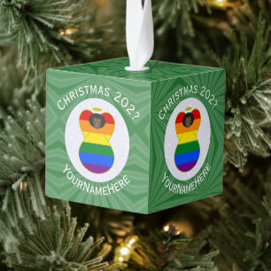 Persoonlijke Gay Pride Zwarte Engel Vlag Kerst Kubus Ornament