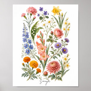 Persoonlijke Geboortebloemprint voor het gezin A Poster
