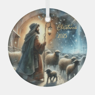 Persoonlijke geboortescène herder glas ornament