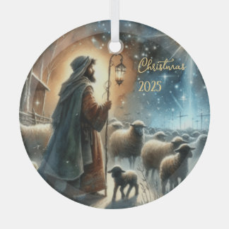Persoonlijke geboortescène herder glas ornament