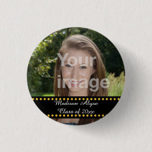 Persoonlijke gele foto afstudeerjaar knop ronde button 3,2 cm