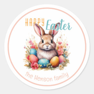 Persoonlijke Gelukkige Pasen Konijn Eieren Familie Ronde Sticker