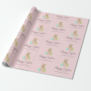 Persoonlijke Gelukkige Pasen Konijn Waterverf Roze Cadeaupapier