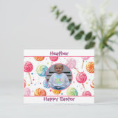Persoonlijke gelukkige Pasen Lollypop Snoep Foto Briefkaart (Staand voorkant)