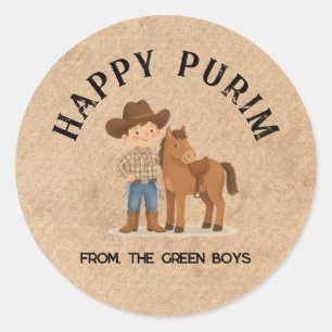 Persoonlijke gelukkige Purim ronde sticker - Cowbo