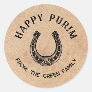 Persoonlijke gelukkige Purim ronde sticker - Hoefi