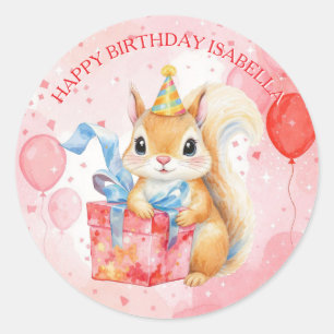 Persoonlijke Gelukkige Verjaardag Meisje Eekhoorn Ronde Sticker