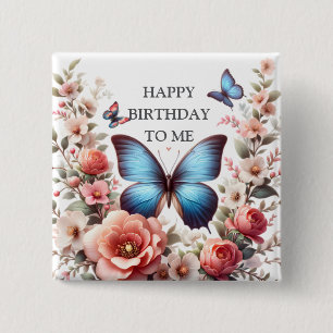 Persoonlijke Gelukkige Verjaardag Vlinder Bloemen- Vierkante Button 5,1 Cm