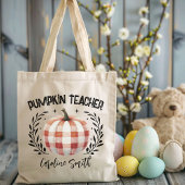 Persoonlijke geruite pompoen leraren tas, Herfst Tote Bag