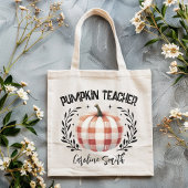 Persoonlijke geruite pompoen leraren tas, Herfst Tote Bag