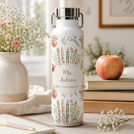 Persoonlijke Geschenknaam voor Leraar Bloemenschil Waterfles