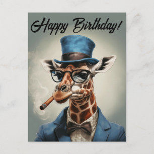 Persoonlijke giraffe met hoed op Gelukkige verjaar Briefkaart