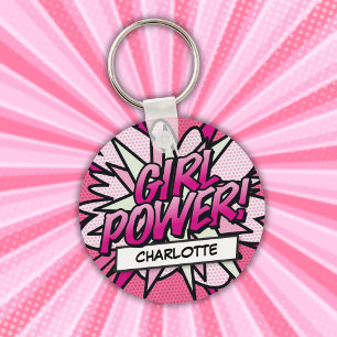 Persoonlijke GIRL POWER-stripboek Roze Sleutelhanger