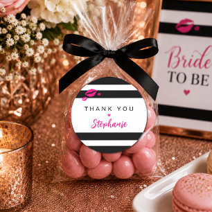 Persoonlijke Glam Roze, Zwart en Witte Streep Ronde Sticker