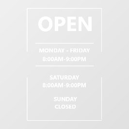 Persoonlijke glazen raam openingstijden Zakelijk  Raamsticker