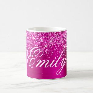 Persoonlijke Glitterige Heet Roze Folie Koffiemok