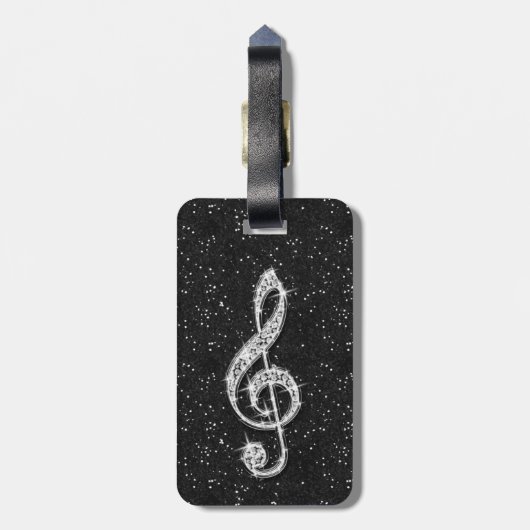 Persoonlijke Glitzy Sparkly Diamond Music Note Bagagelabel (Achterkant verticaal)