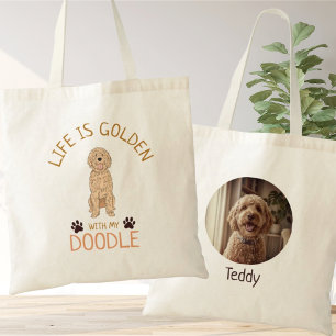 Persoonlijke Golden Doodle 'Life is Golden' Foto Tote Bag