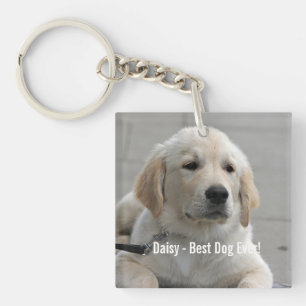 Persoonlijke Golden Retriever Dog Foto en naam Sleutelhanger