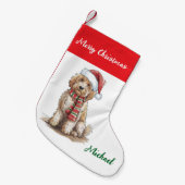 Persoonlijke Goldendoodle-hond met kerstmuts  Kleine Kerstsok (Voorkant (Hangend))