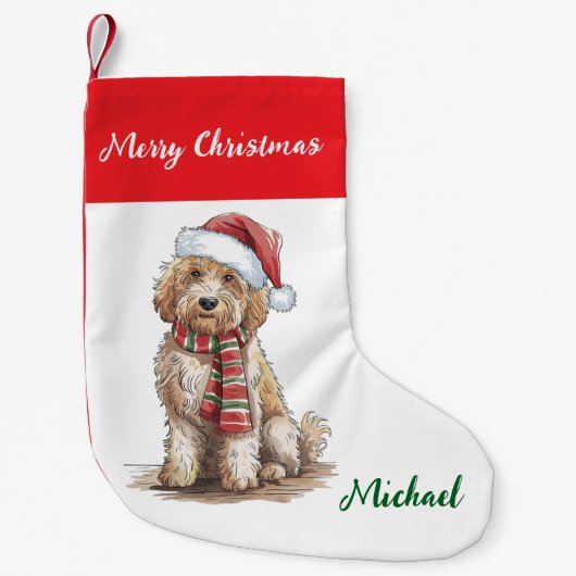 Persoonlijke Goldendoodle-hond met kerstmuts  Kleine Kerstsok (Voorkant)