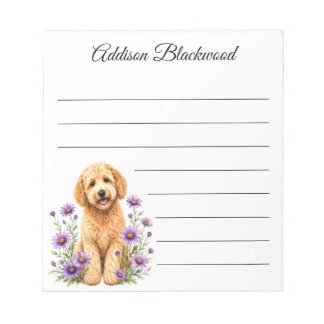 Persoonlijke Goldendoodle Paarse Madeliefjes Gelin Notitieblok
