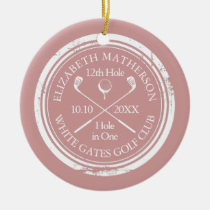 Persoonlijke Golf Hole in One Aandenken Roze Keramisch Ornament