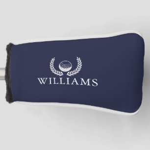 Persoonlijke golfbal en krans in marineblauw golfheadcover