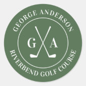 Persoonlijke Golfclub Monogram Feestje Ronde Sticker (Voorkant)