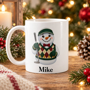 Persoonlijke Golfer Kerstmug Schattige Sneeuwman Koffiemok