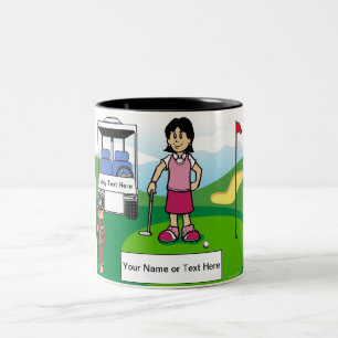 Persoonlijke Golfer - Vrouw Cartoon Tweekleurige Koffiemok