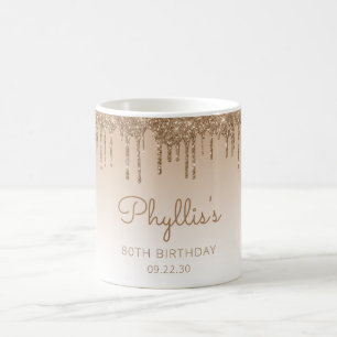 Persoonlijke Gouden Glitter Drip 80ste Verjaardag Koffiemok