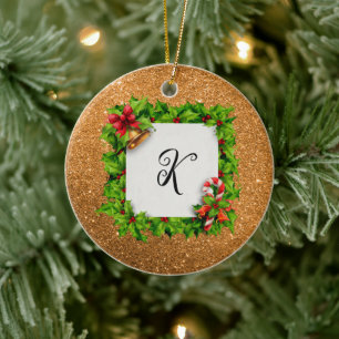 Persoonlijke Gouden Glitter Kerstmis Keramisch Ornament