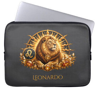 Persoonlijke Gouden Grijze Sterrenbeeld Leeuw Laptop Sleeve